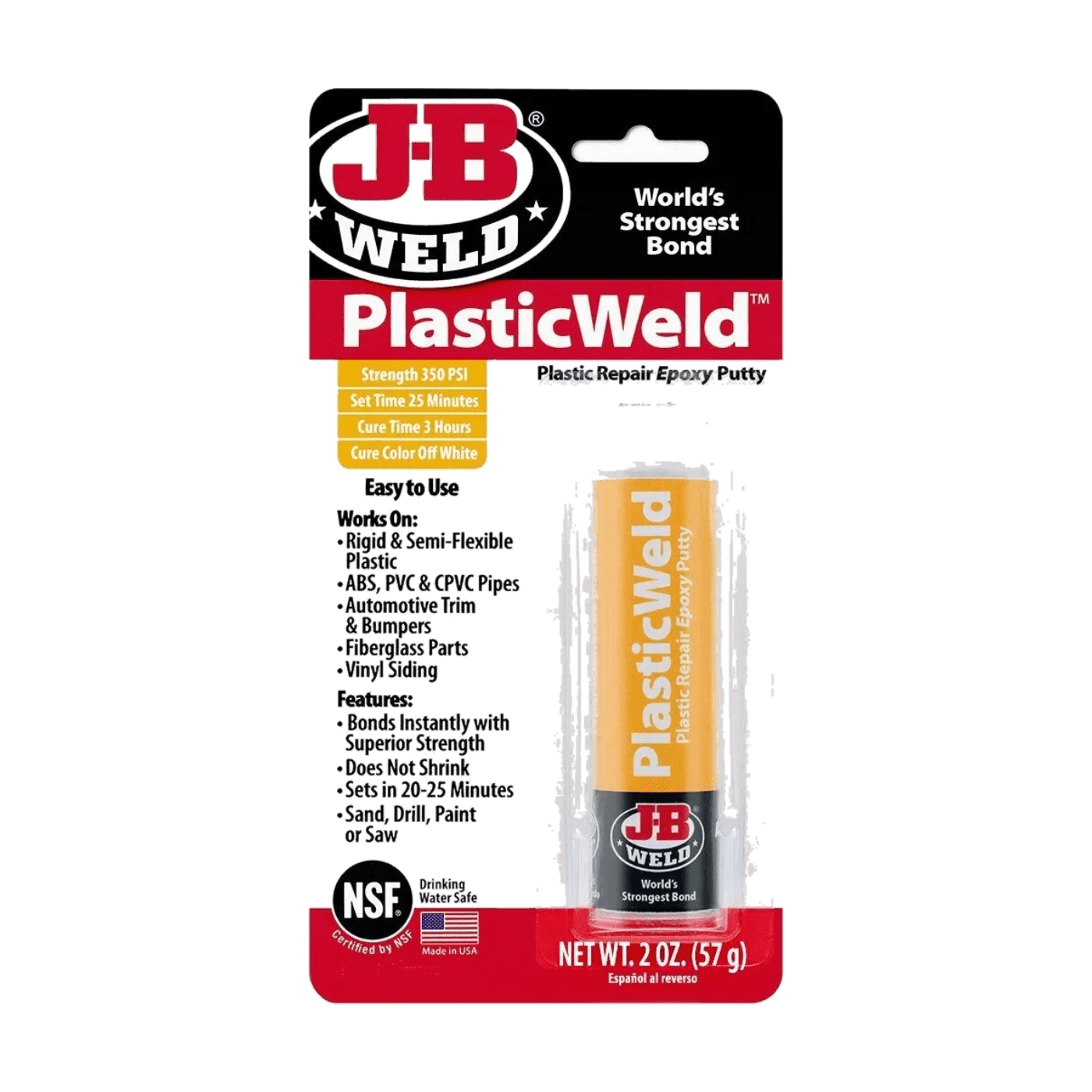 J-B Weld PlasticWeld 8237 Plastic Repair Epoxy Putty 57g - J-B WELD - 8237